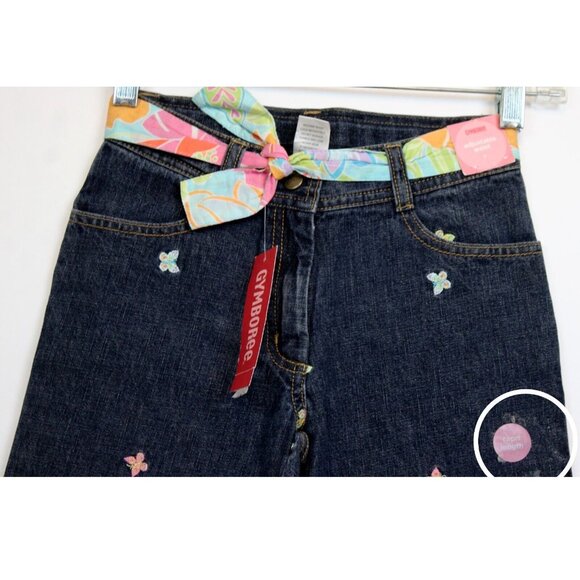NWT 2006 Gymboree Palm Springs Denim Capris Butterfly Embroidery Fabric Belt - Picture 2 of 8